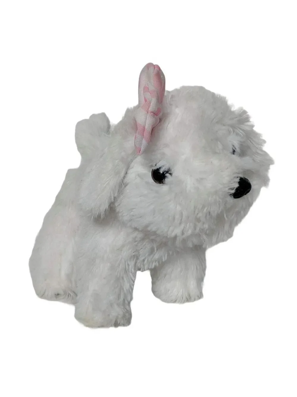 Kingstate Corp White Puppy Dog Plush Pink Bow